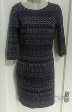 NEW LOOK WOMEN MIDI BODYCON DRESS SIZE 12 MULTICOLOURED STRETCH 3/4 SLEEVE #J
