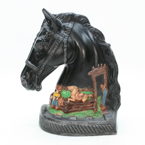 Vintage 11 Zoll schwarz Keramik Hengst Pferd Kopf Statue Western Cowboy Schuh Figur - Bild 5 von 8