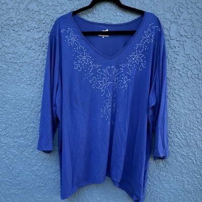 Jaclyn Smith Collection Blue Studded Knit V-Neck Plus Size 3X Blouse