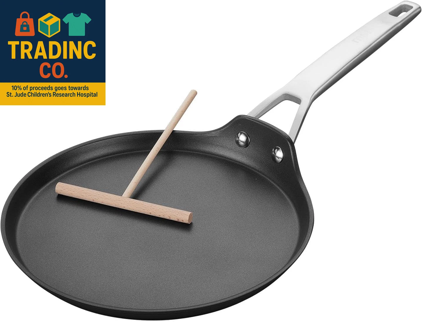 Crepe Pan with Spreader, 8 Inch Titanium and Ceramic Nonstick Flat Skillet Torti