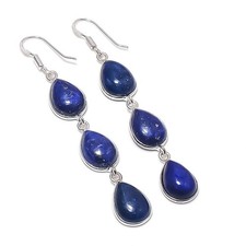 Lapis Lazuli Gemstone Handmade 925 Sterling Silver Jewelry Earring Size 3"