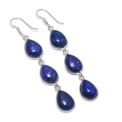 Lapis Lazuli Gemstone Handmade 925 Sterling Silver Jewelry Earring Size 3''