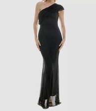 Taylor Women's Black One-Shoulder Embellished Fishnet Gown Dress Size-10
