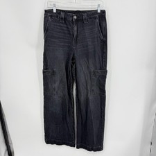 American Eagle Jeans sz 6 short Black Super High Rise Baggy Wide Leg Cargo Denim