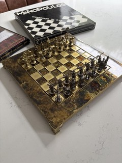 Manopoulos Alexander The Great Metal Chess Set Brass & Pewter Boxed Complete