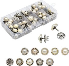 80Pcs 10 Styles Women Shirt Brooch Buttons Cover up Button Pearl Silver