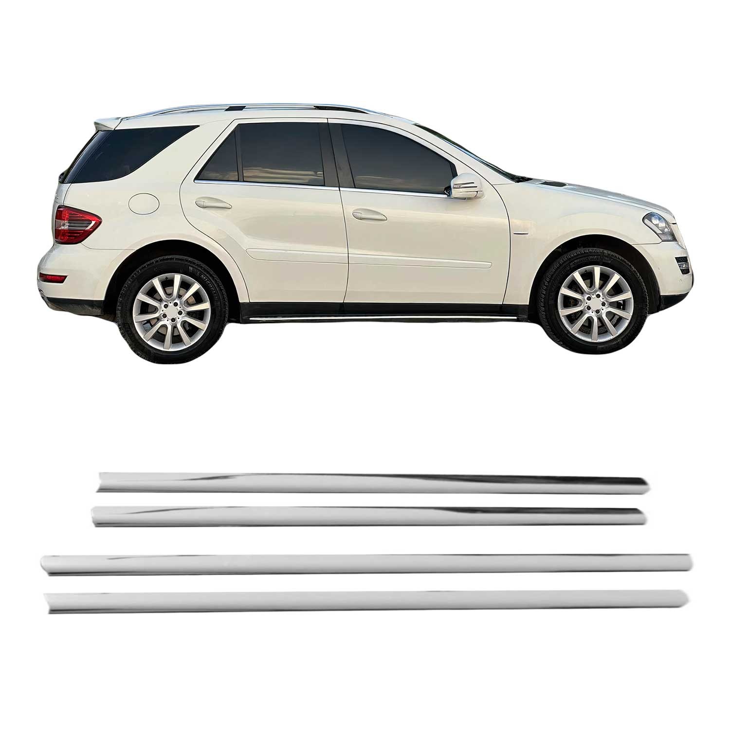 Baguette de vitre Mercedes ML W164 en inox chrome pour habillage de portières élégant