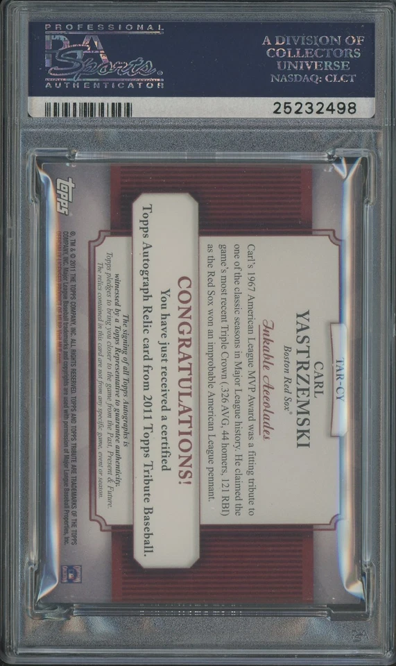 2011 Topps Tribute Green Carl Yastrzemski HOF GU Bat AUTO 43/75 PSA Authentic - Image 2 of 2