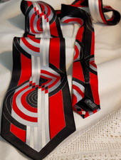 John Blair Men's Geometric Abstract 100 silk hand made Tie Red/Black/Silver 4"