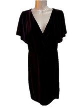 Chaps Purple plush Velvet Holiday Dress Party A-line Flare Short Sleeve knee 8