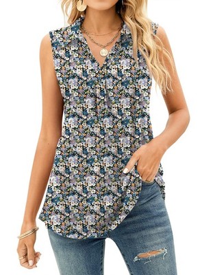 Floral Tank Tops for Women Work Blouses Office V-Neck Dressy Sleeveless Summe...