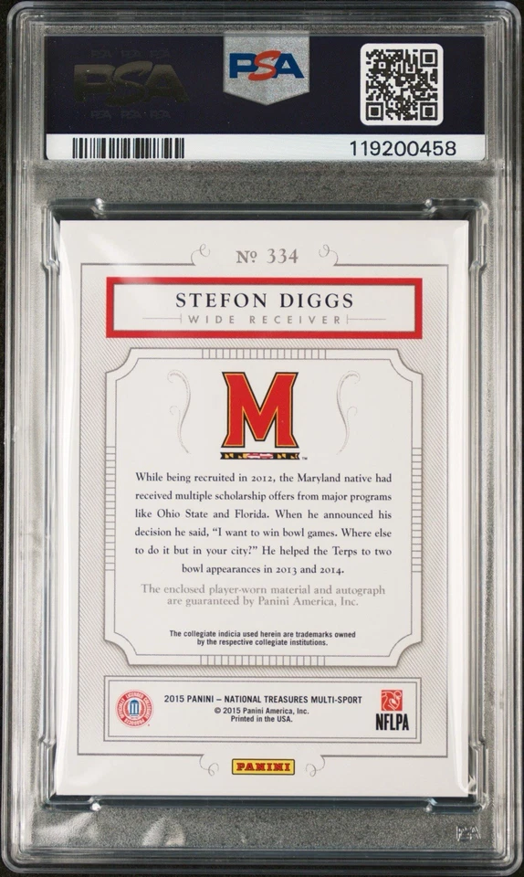 STEFON DIGGS 2015 PANINI NATIONAL TREASURES COLLEGIATE #334 /99 PSA 10 RC POP 2 - Image 2 of 2
