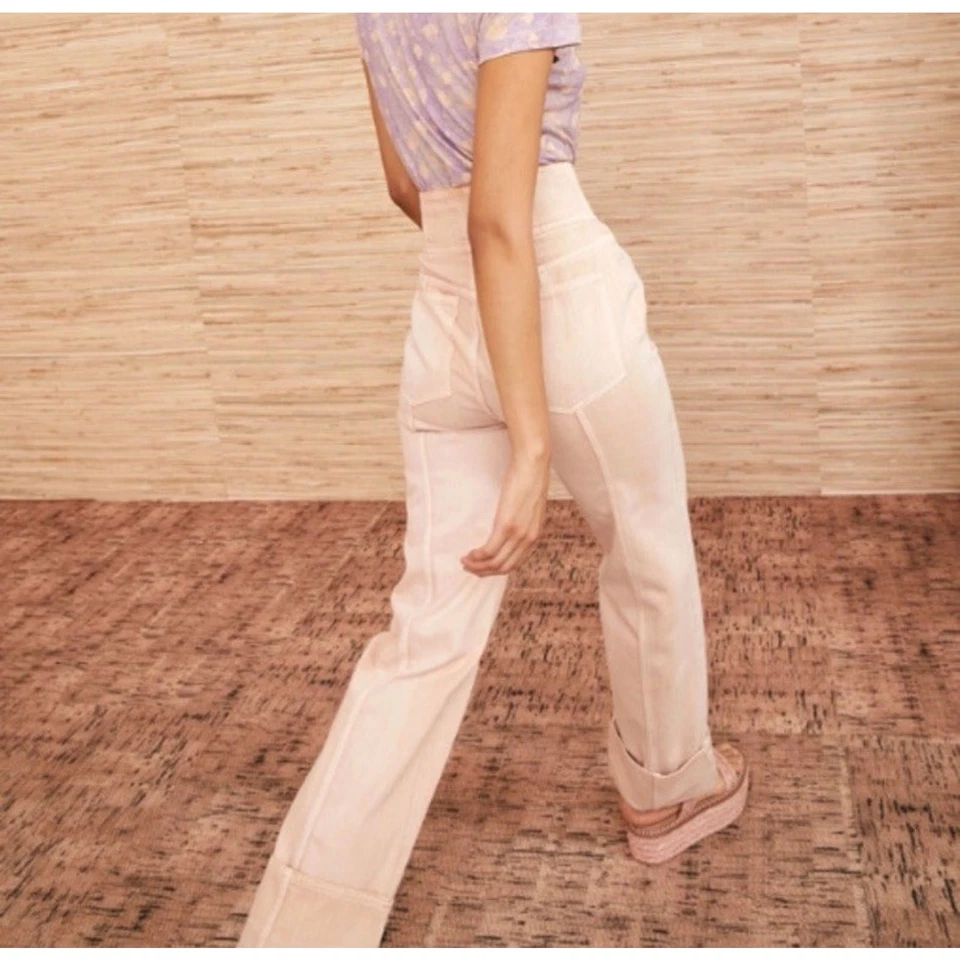 Pantalones de mezclilla Ulla Johnson Marlowe cintura alta pierna ancha con puños Sweetbriar Rose 8 Foto 3 de 4