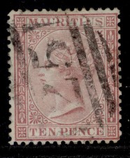 MAURITIUS QV SG67, 10d maroon, FINE USED. Cat £65.