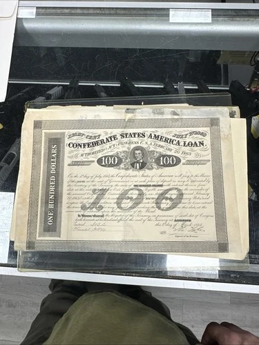 Confederate States of America loan + Coup. Richmond 1863 CSA USA civil war
