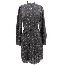 Ann Taylor Belted Dress Size 4 Tall Black Gold Print Long Sleeves