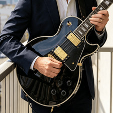 Custom Electric Guitar with Black Body Fixed Bridge Gold Hardware Mahogany Body