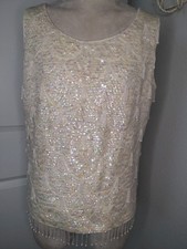 Vtg 60s Sequin Beaded Ivory Formal Top Sleeveless Women's Wedding SZ Med