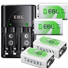 280mAh 9V 6F22 NIMH Rechargeable Batteries/ 2 Slots 9 Volt Battery Charger Lot