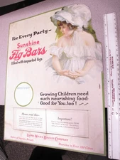 SUNSHINE Loose-Wiles Biscuit Co 1920s store sign FIG BAR cookie night gown girl