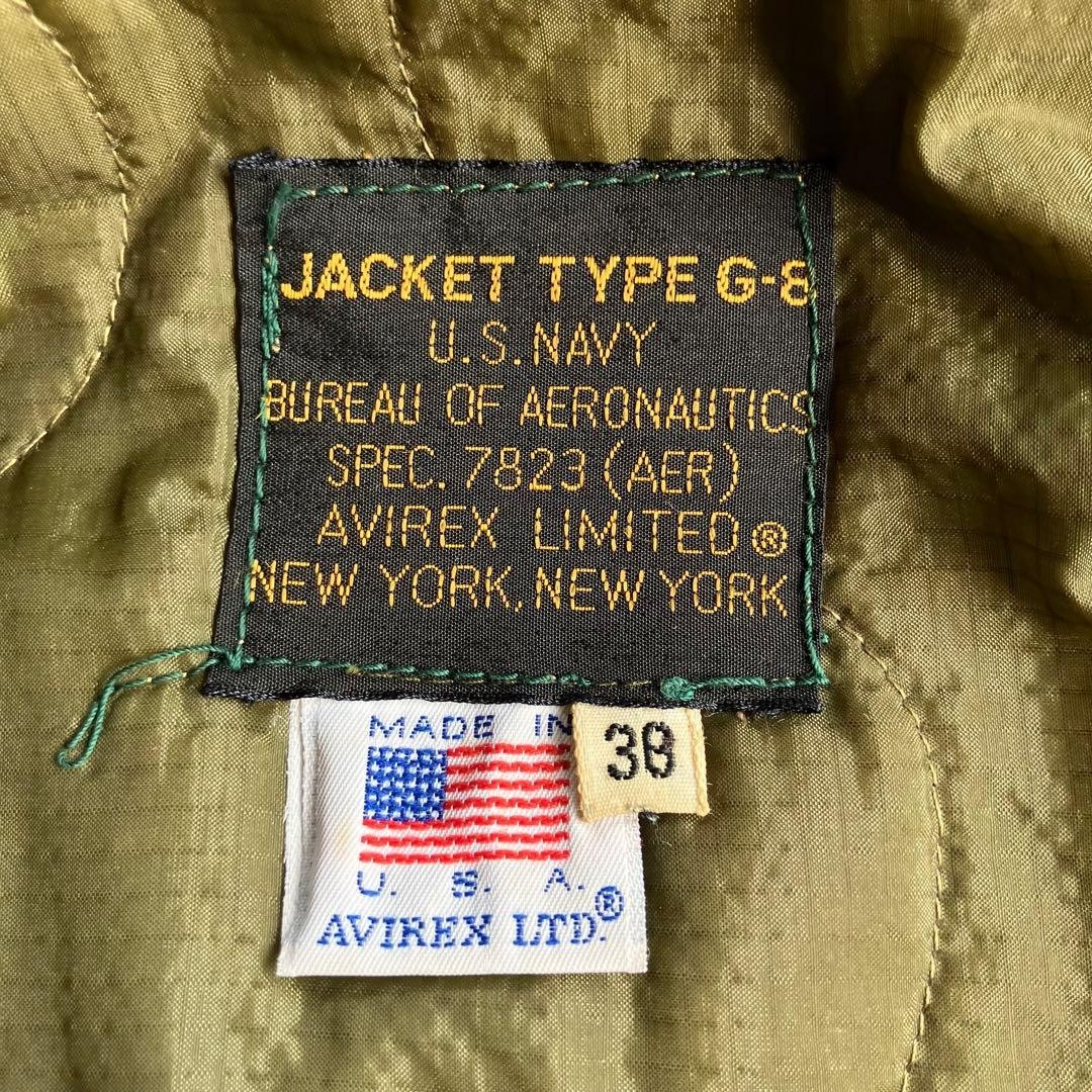 Avirex G-8 Flight Jacket 90s Vintage US Navy Olive Green Quilted