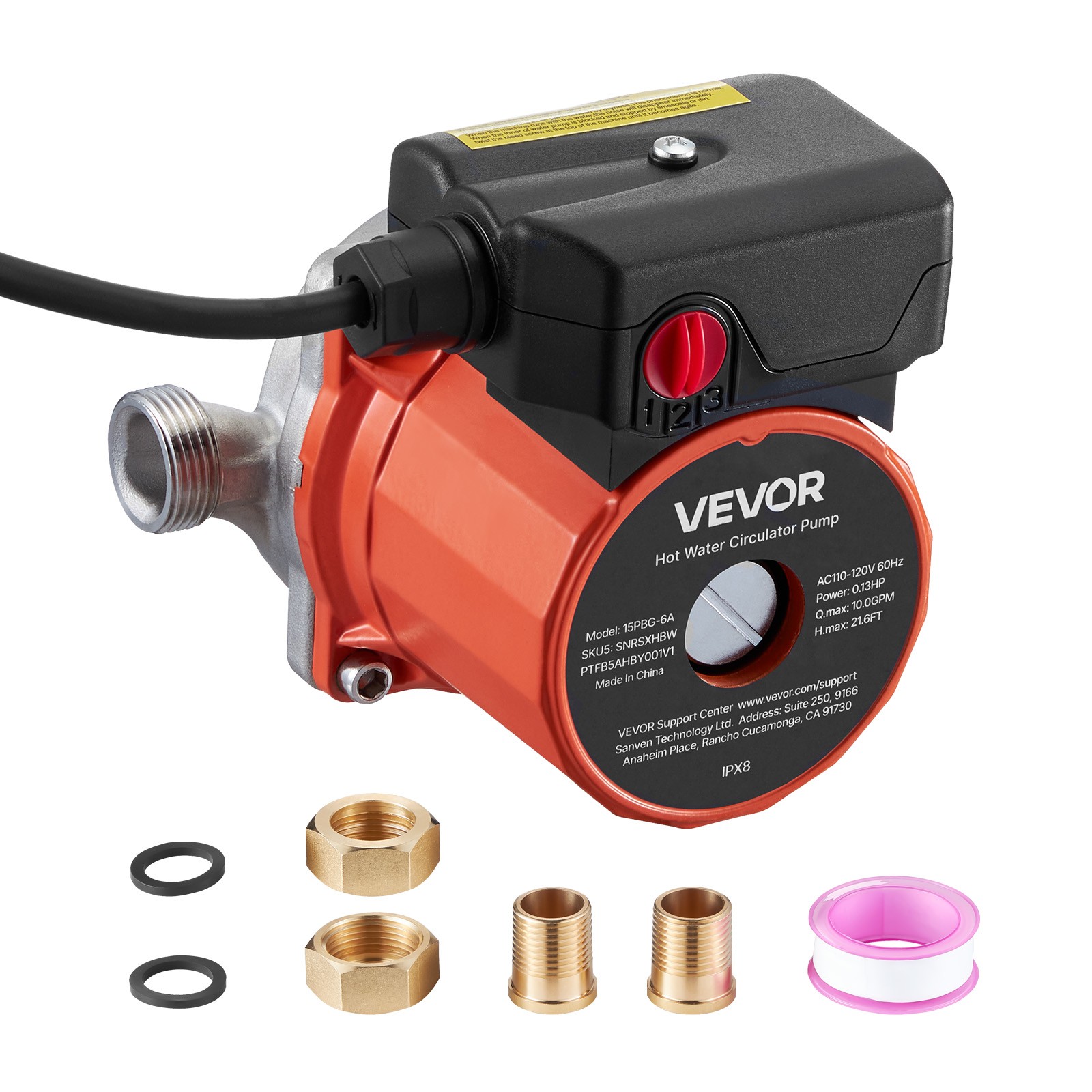 Pompe de circulation VEVOR en acier inoxydable 100W haute résistance avec programmateur