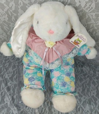 Dan Dee Soft Expressions Bunny Rabbit Plush White 17'' Blue Floral Easter Toy VTG