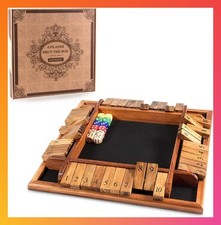 12 Inch 4 Player Wooden Board Shut The Box Table Math Dice Game With 12 Dice Box