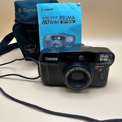 Canon Sure Shot 80 Tele Prima BF Twin 35mm Film Camera w/ Manual & Samsonite Bag
