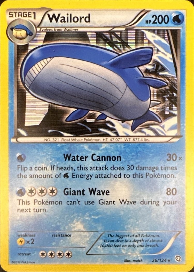 Wailord 26/124 Holo Rare Dragons Exalted Pokemon Holo Lightly Played