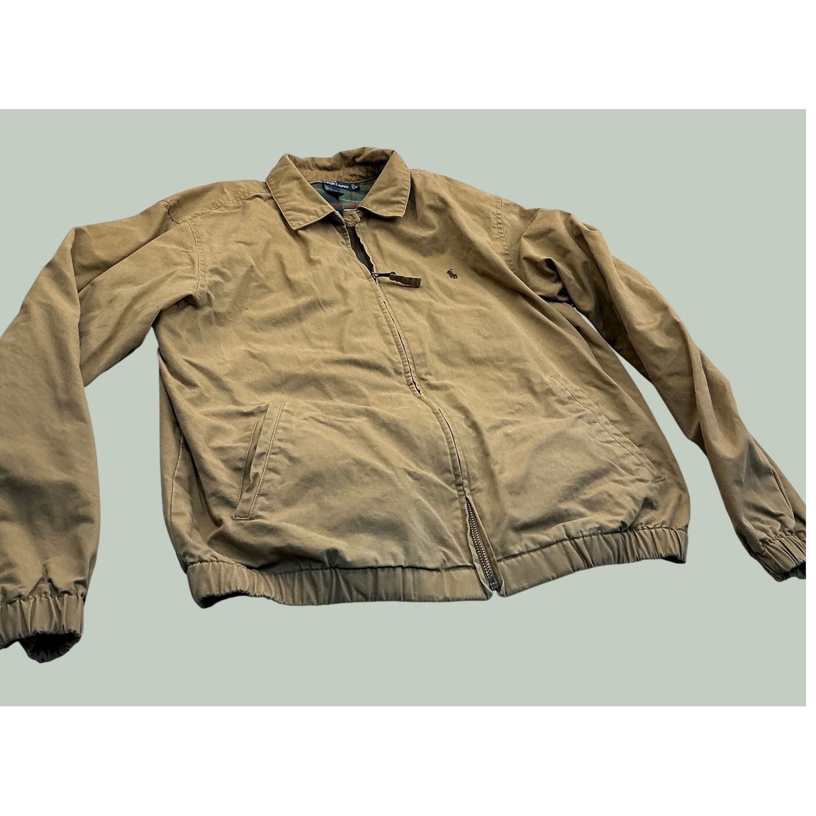 Polo Ralph Lauren Vintage Harrington Jacket Plaid Lined Tan Mens Size M Y2K