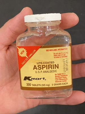 #ad #ad Vtg 1980s Retro KMART Lite Coated Aspirin Plastic Bottle MOVIE SET FILM PROP $22.94