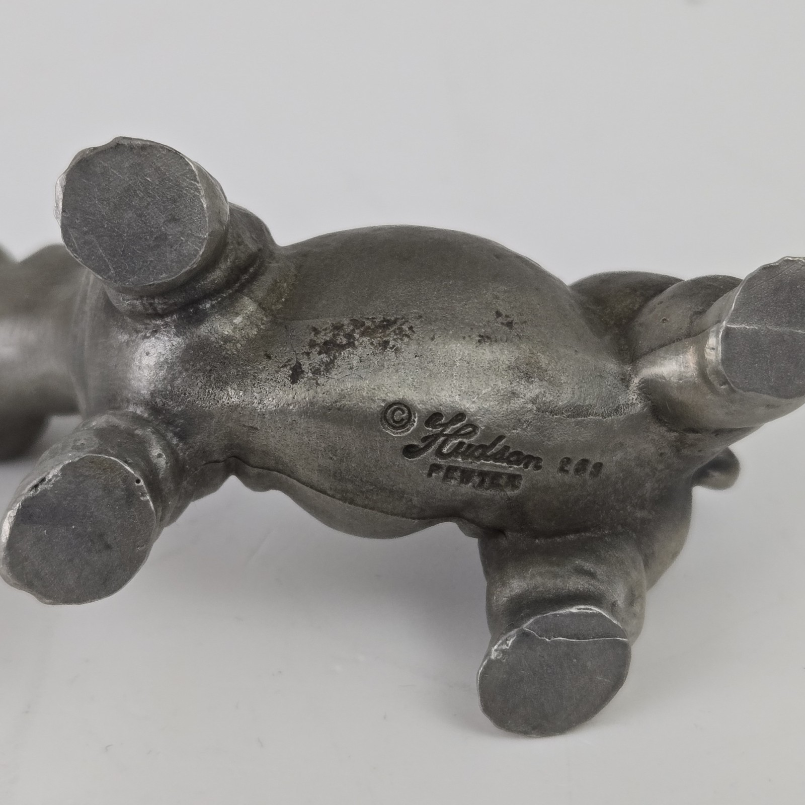 Hippo Hudson Pewter Miniature Metal Art Signed Figurine Paperweight Hippopotamus