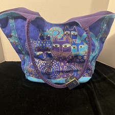 Blue, Purple Gold Cat Theme Dual Handle Tote with Charms by Laurel Burch