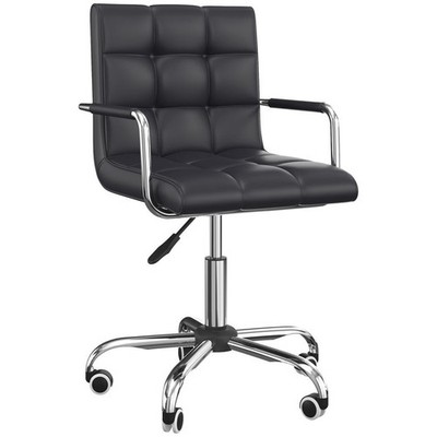 Mid Back PU Leder Home Office Stuhl Drehstuhl Schreibtischstuhl mit Arm, Rolle, Schwarz