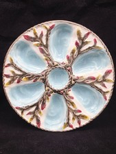 Antique Majolica English Fielding Oyster Plate, Turqoise Wells Amazing Condition