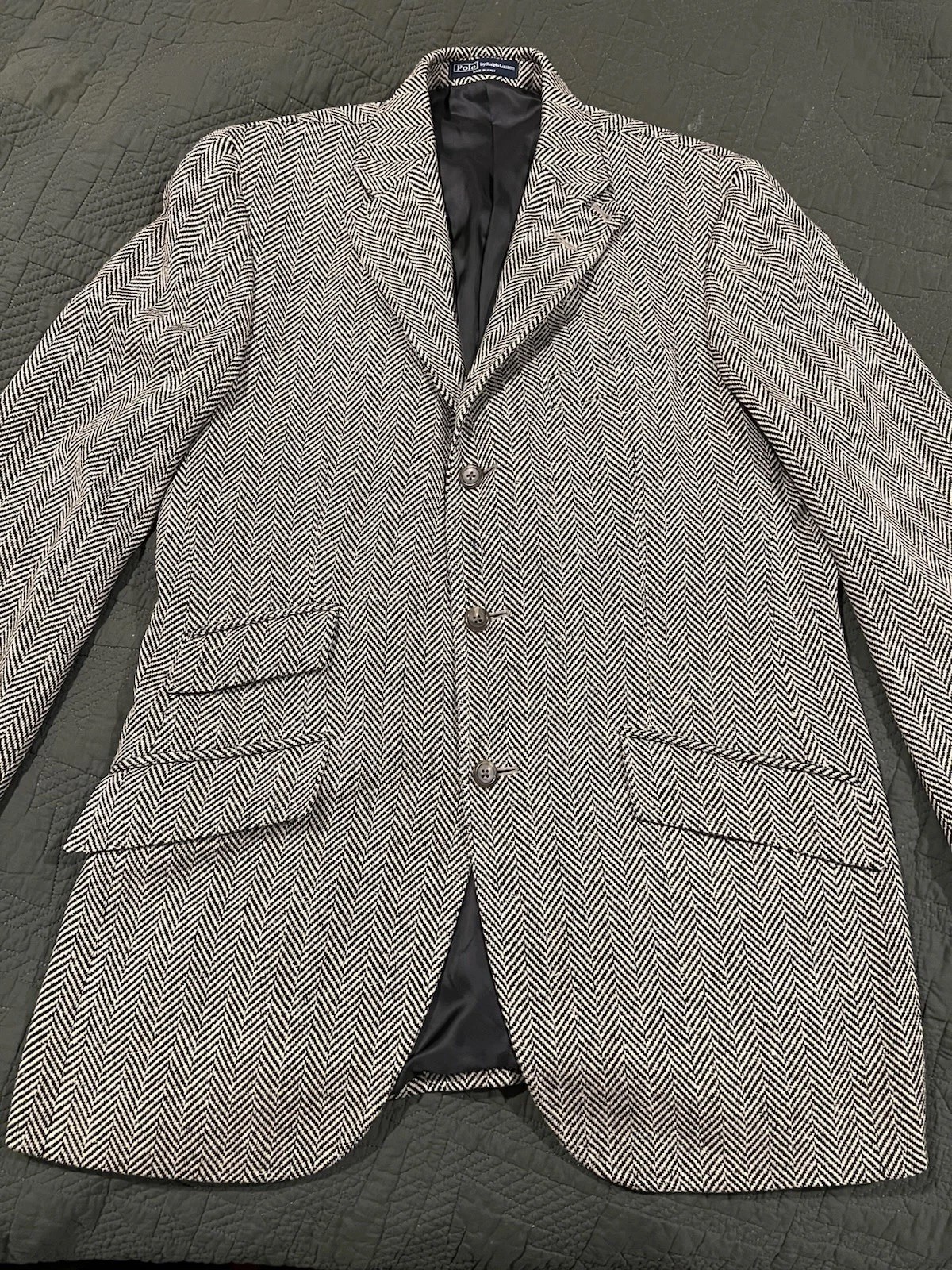 Polo Ralph Lauren Vintage Men’s Blazer 100% Silk Made In Italy Herring Bone Patt