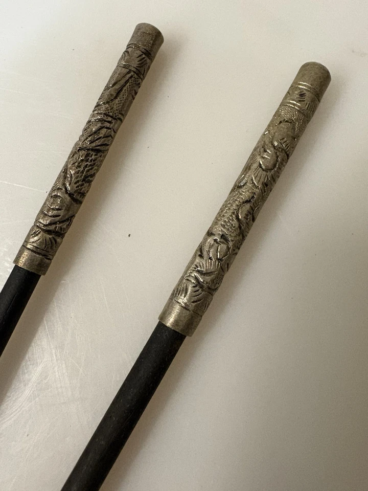 Antique Metal & Wood Chopstick Set 10’ Pair - Image 2 of 4