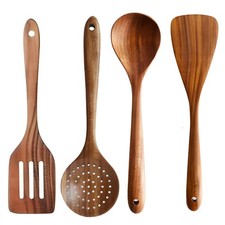 Wooden Spatulas for Cooking,4PCS Natural Acacia Wooden Cooking Utensils Set,K...