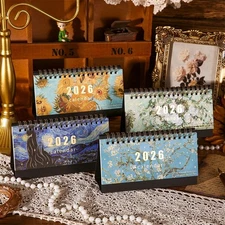 1Pc2026 Desk Calendar Vintage Painting Calendar With Memo Notes Monthly Calendar