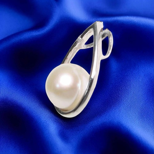 White Pearl Raindrop Pendant with Diamond – 14k White Gold - Picture 8 of 11