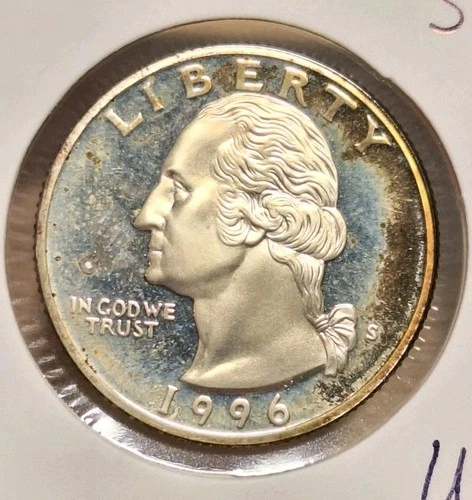 1996-S 90% Silver Washington Proof Quarter UNC Cameo With Toning