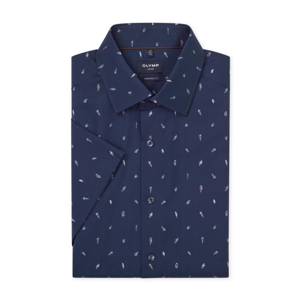 Olymp Luxor Modern Fit Mens Short Sleeve Business Shirt Blue Print 127312-18