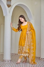 Latest Heavy Crunchy Silk Yellow Gown Bottom With Dupatta For Women  Girls