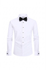 Men's Slim Fit Dress Shirt White 4-Way Stretch Convertible Tuxedo and Regular