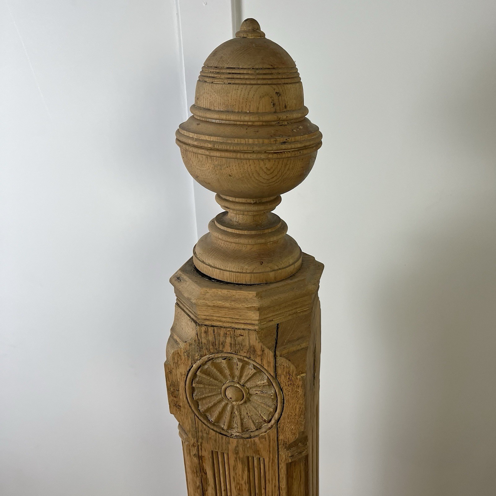 Ornate Solid Oak Newel Post 61" x 7" for Restoration