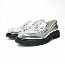 Zara Women’s Platform Penny Loafers Silver Size 41  ( Size 10 US )
