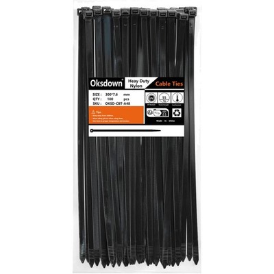 Kabelbinder Nylon 300mm Schwarz 7,6mm 100 Stück Kabel Management Zipties