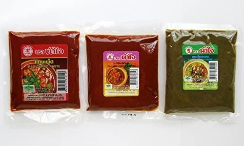 (Pack de 3) Pasta de Curry Thai Panang Rojo Verde en Bolsa de Vacío Original ...