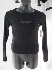 Women’s Black Solid 2 pc Set Shirt Top Blouse Long-sleeved Size Large: Brand New